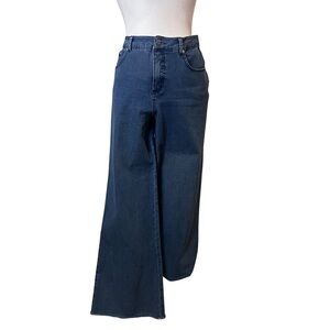 Isaac Mizrahi Lived 10 Classic Blue Wide-Leg Women Jeans frayed edge